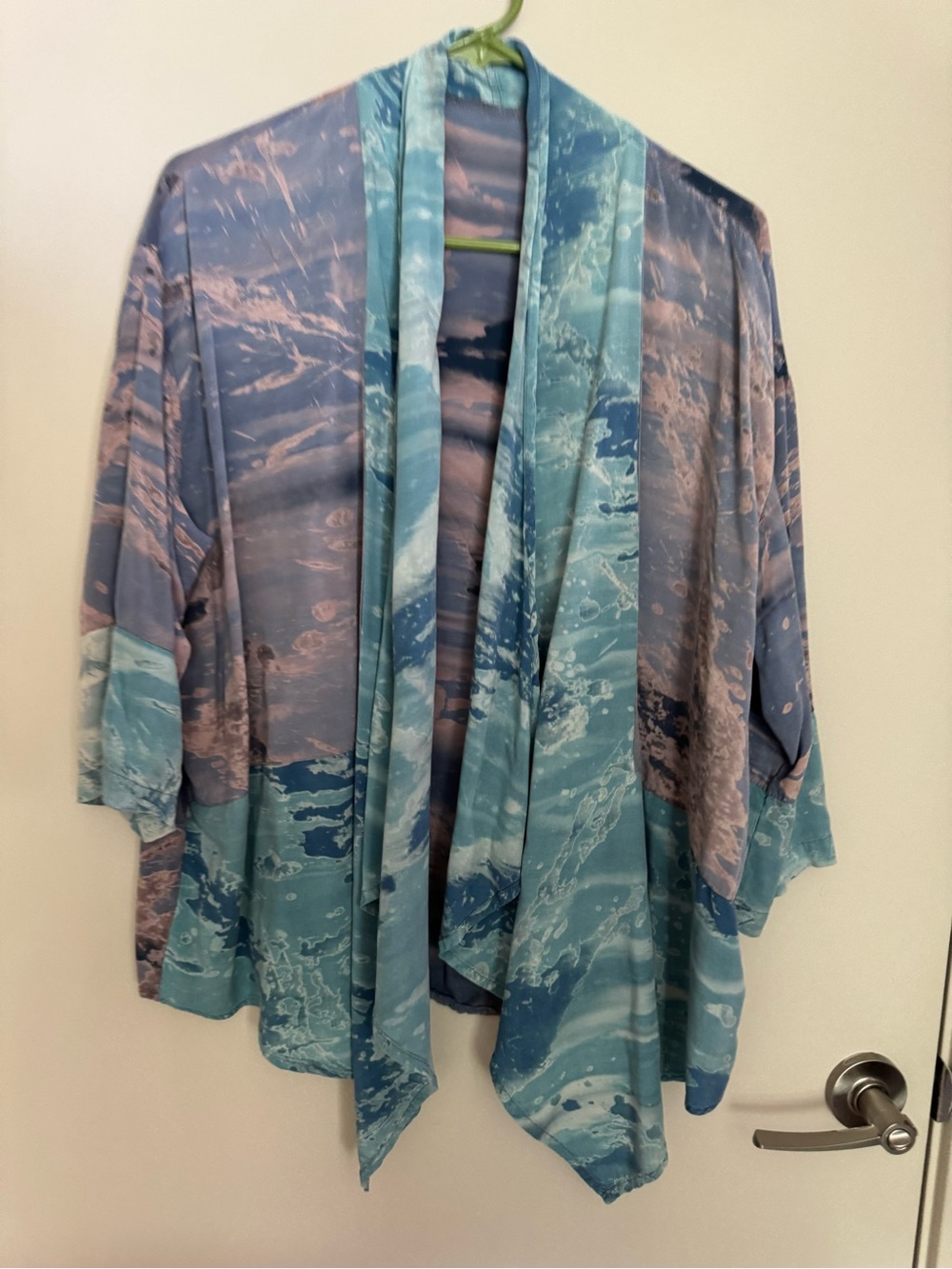 Women's Blue Marble Sky Clouds print open front Kimono Jacket M